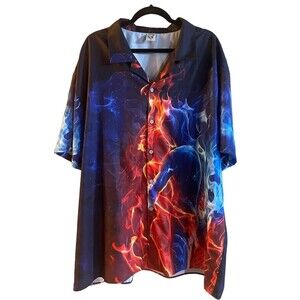 Hardaddy Fire & Ice unique Button Up Polo Shirt Size 4x Multicolor Naked Embrace